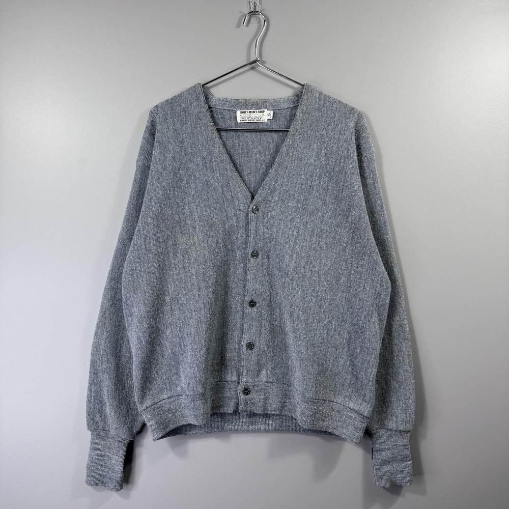 Vintage Bob's Men's Shop Cardigan Sweater Mens XL Gray Knit Button Front USA